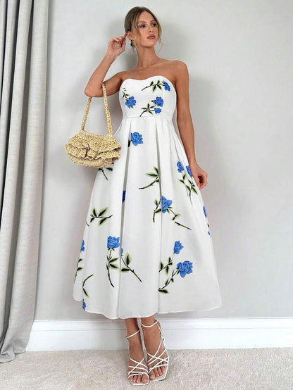 daisy | floral smocked strapless maxi dress