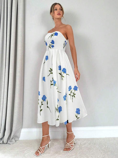 daisy | floral smocked strapless maxi dress