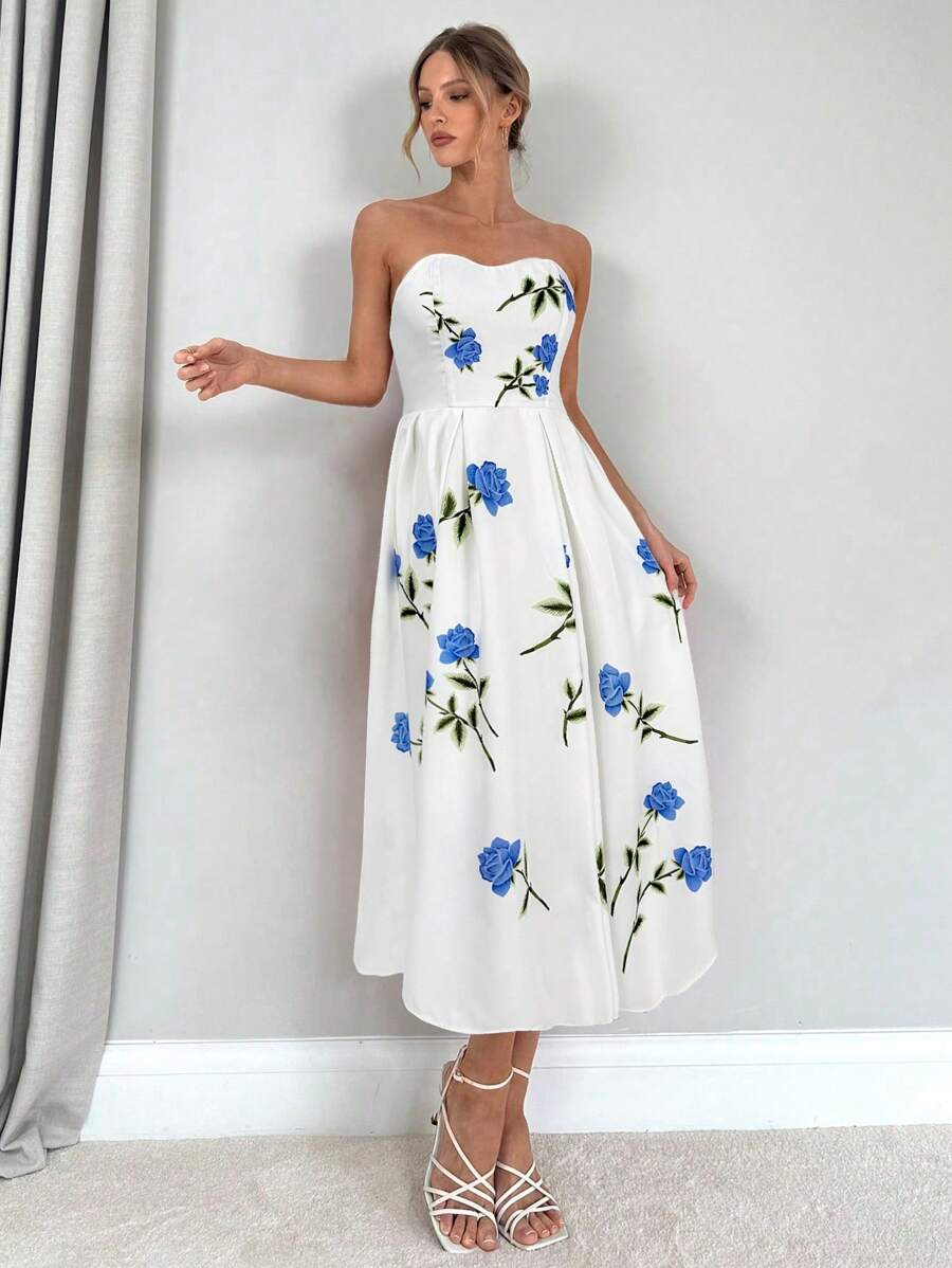 daisy | floral smocked strapless maxi dress