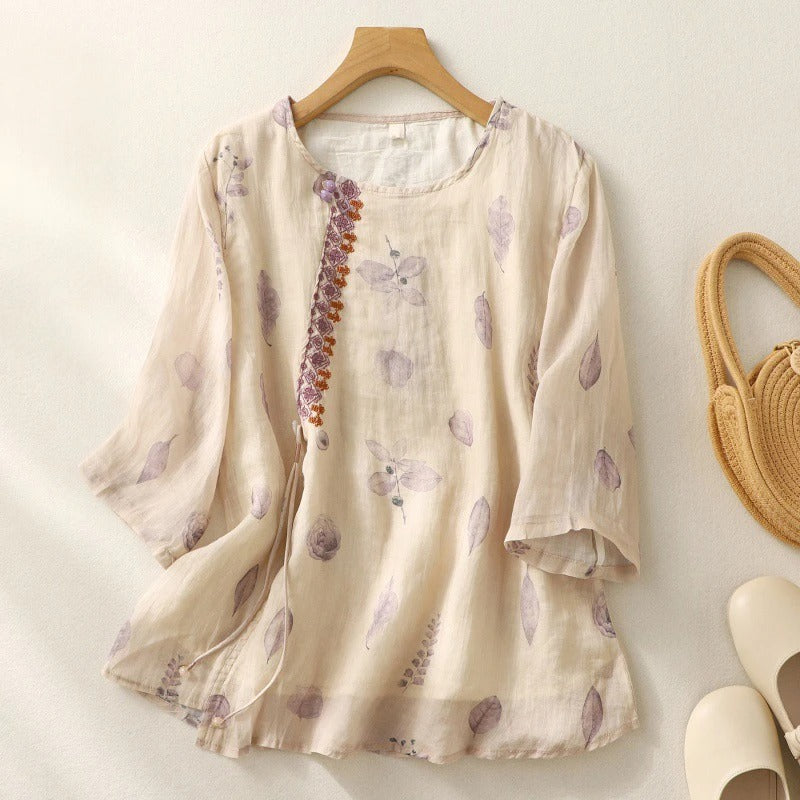 verdant | floral relaxed blouse warm beige
