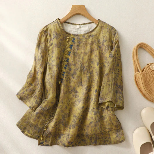 verdant | floral relaxed blouse sage green