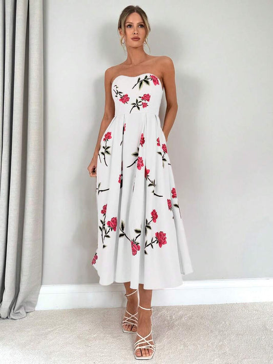 daisy | floral smocked strapless maxi dress