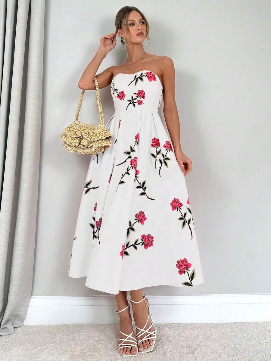 daisy | floral smocked strapless maxi dress