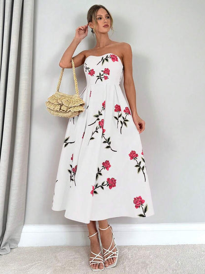 daisy | floral smocked strapless maxi dress