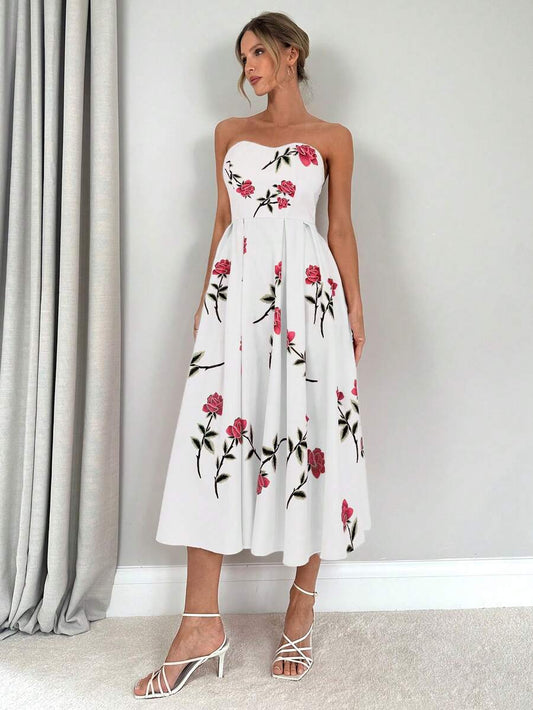 daisy | floral smocked strapless maxi dress