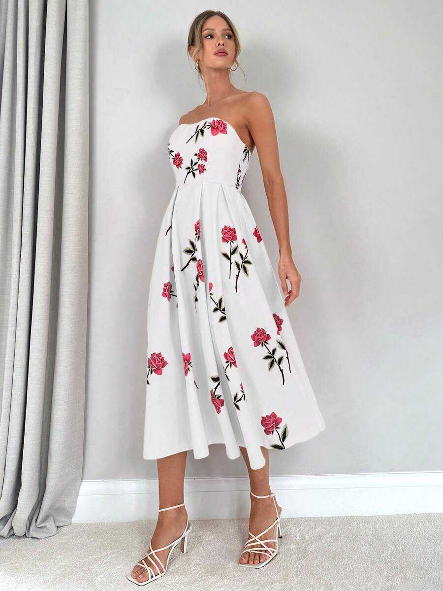 daisy | floral smocked strapless maxi dress