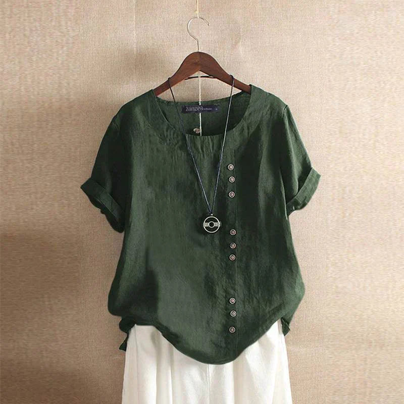 Aurelia | Classic Linen Blouse with Short Sleeves