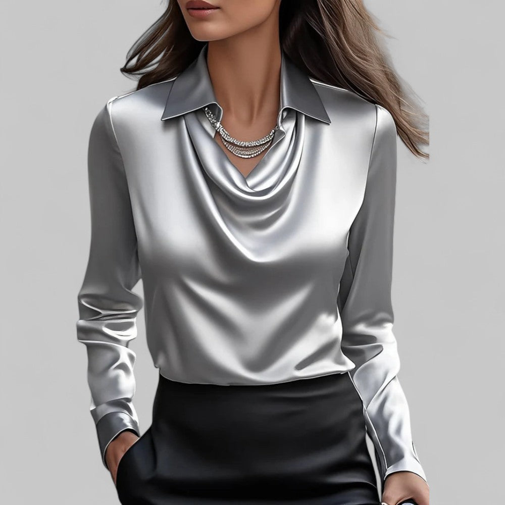 Solmira | Draped Neck Satin Blouse for Effortless Elegance