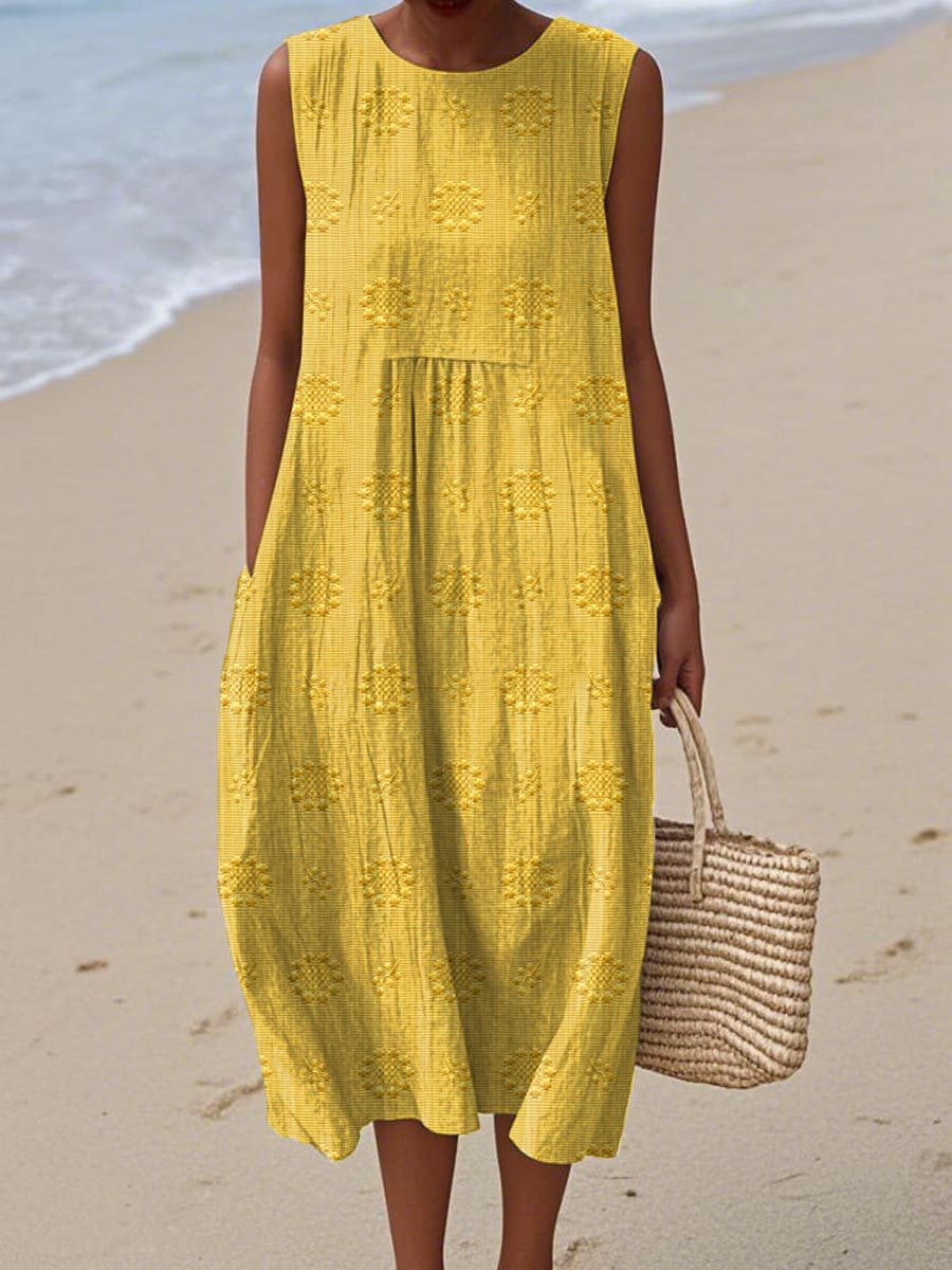 natalie | textured sleeveless midi dress yellow
