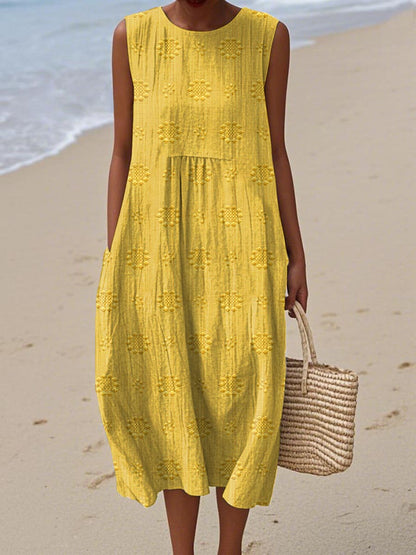 natalie | textured sleeveless midi dress yellow
