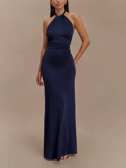 daisy | halter maxi dress with ruched detail navy
