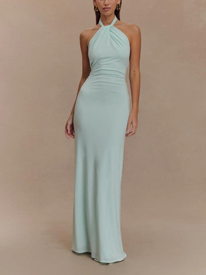 daisy | halter maxi dress with ruched detail blue lagoon