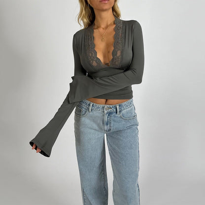 Celina | Romantic Lace Top with Deep Neckline