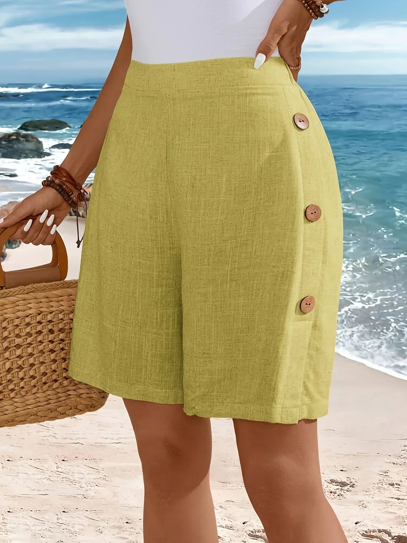 daisy | mid-thigh shorts with side buttons