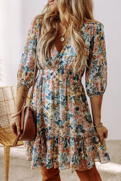 Penny | Floral Print Ruffle Hem Mini Dress