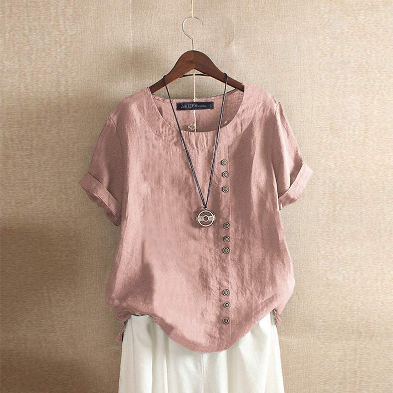 Aurelia | Classic Linen Blouse with Short Sleeves