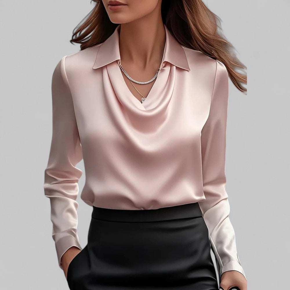 Solmira | Draped Neck Satin Blouse for Effortless Elegance