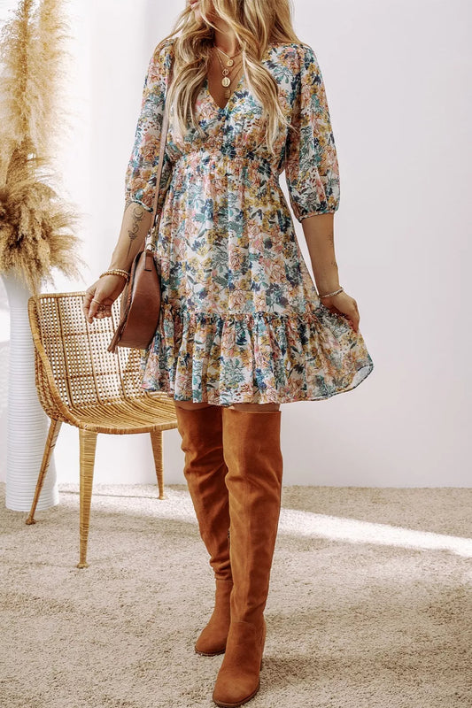 Penny | Floral Print Ruffle Hem Mini Dress