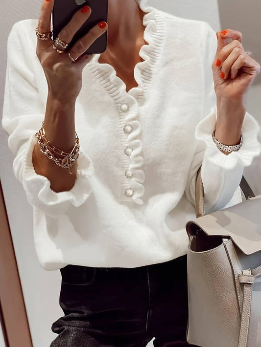 Darcey | Ruffle Blouse with Decorative Buttons