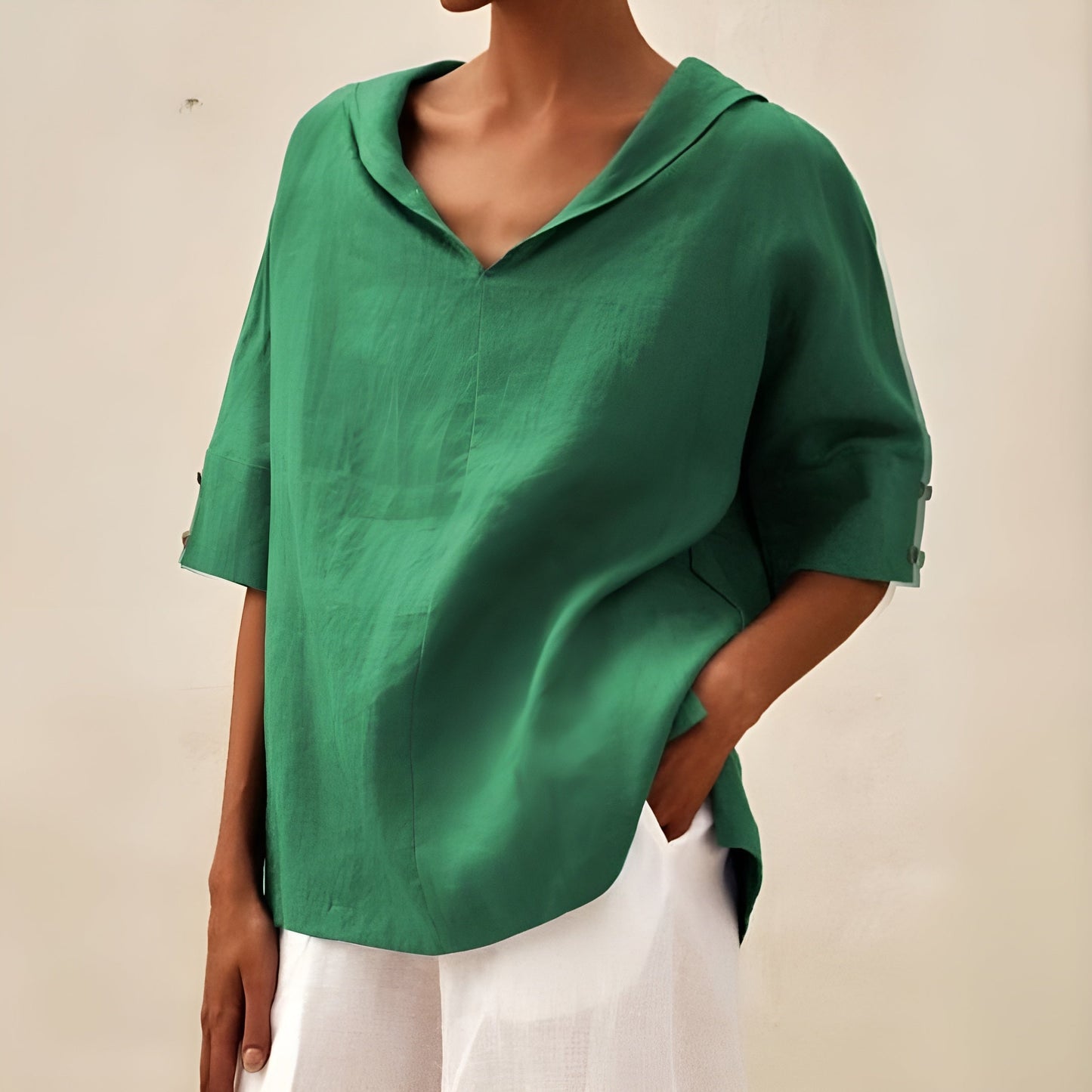 solstice | relaxed linen round neck blouse sage green