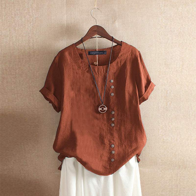 Aurelia | Classic Linen Blouse with Short Sleeves