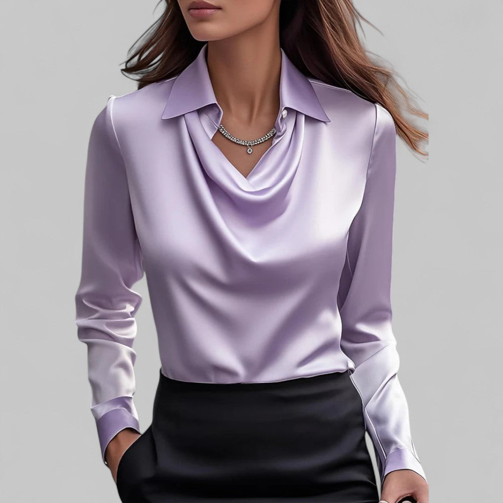 Solmira | Draped Neck Satin Blouse for Effortless Elegance