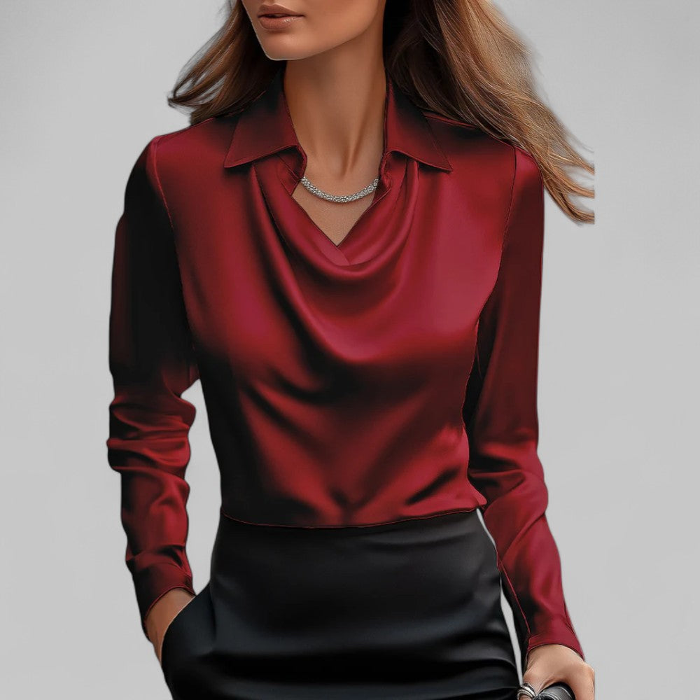 Solmira | Draped Neck Satin Blouse for Effortless Elegance