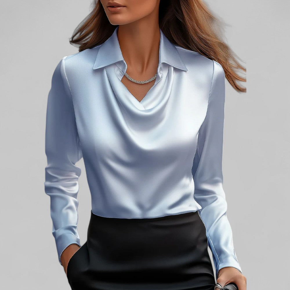 Solmira | Draped Neck Satin Blouse for Effortless Elegance