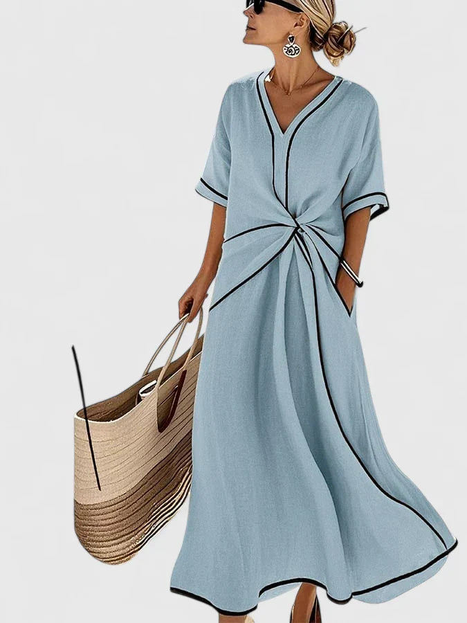 rosalind | v-neck tie waist midi dress blue