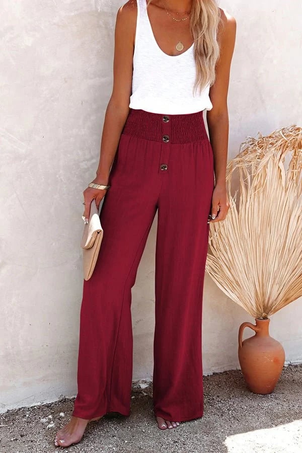 daisy | high-waisted smocked trousers wine red