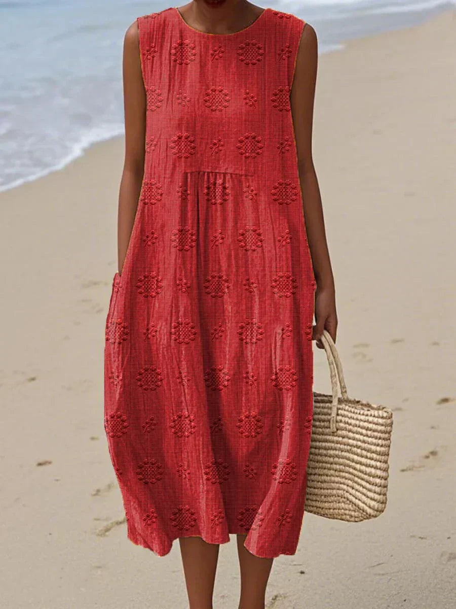 natalie | textured sleeveless midi dress red