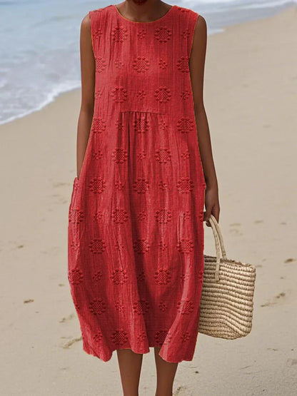natalie | textured sleeveless midi dress red