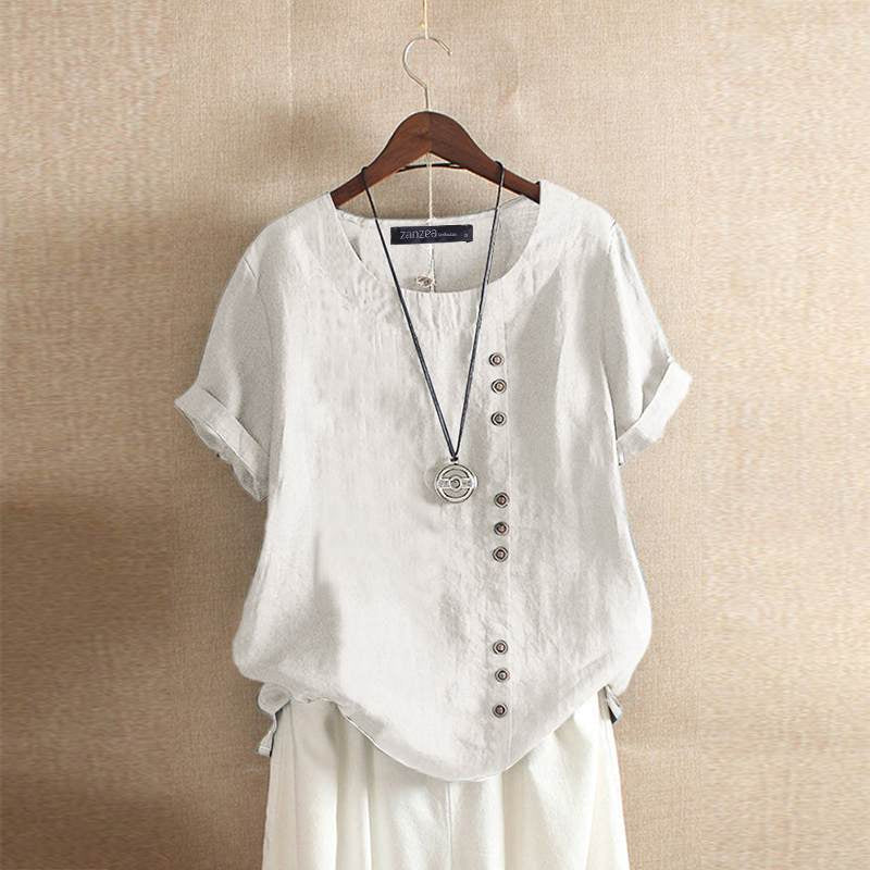 Aurelia | Classic Linen Blouse with Short Sleeves