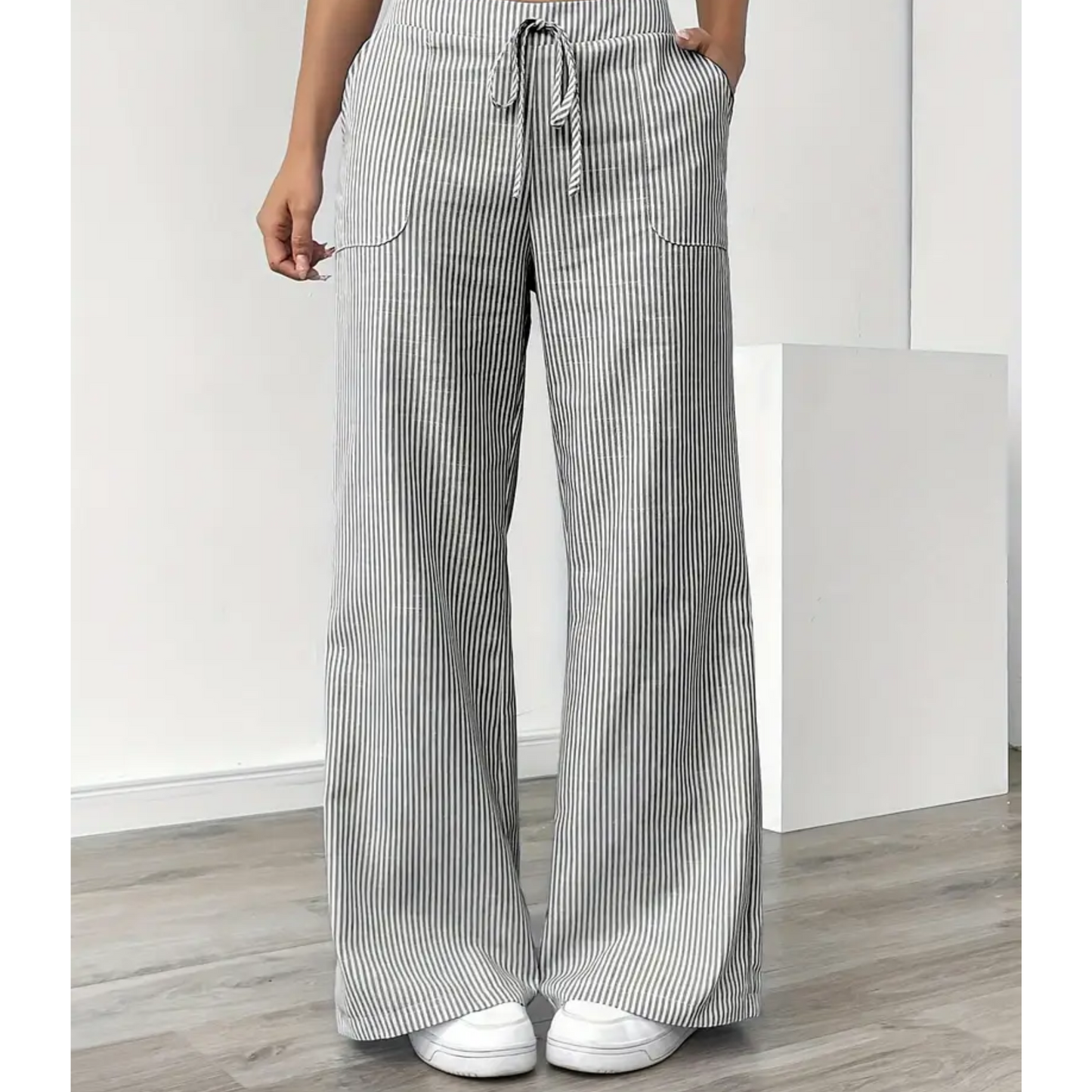 daisy | striped relaxed pant with pockets grey