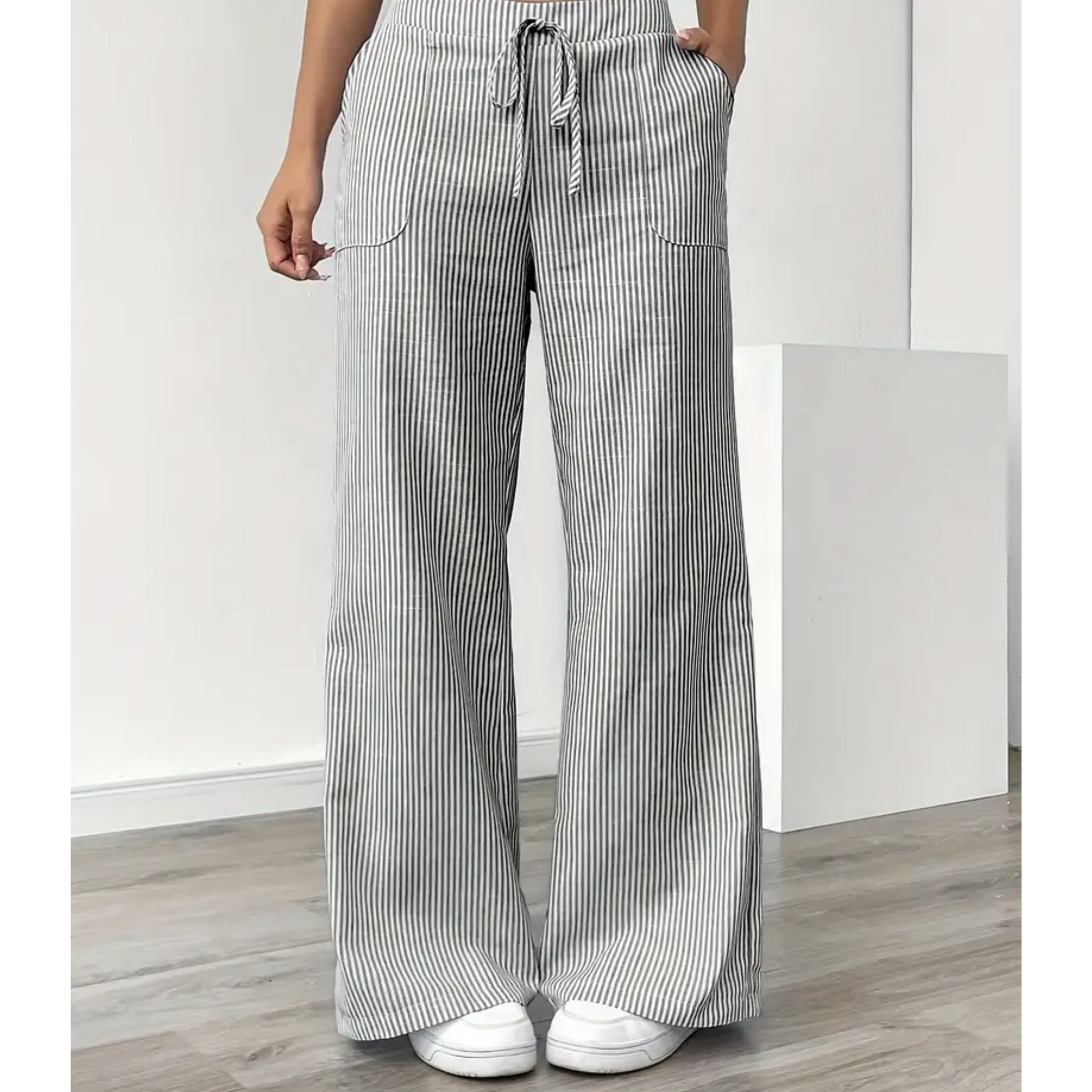 daisy | striped relaxed pant with pockets grey