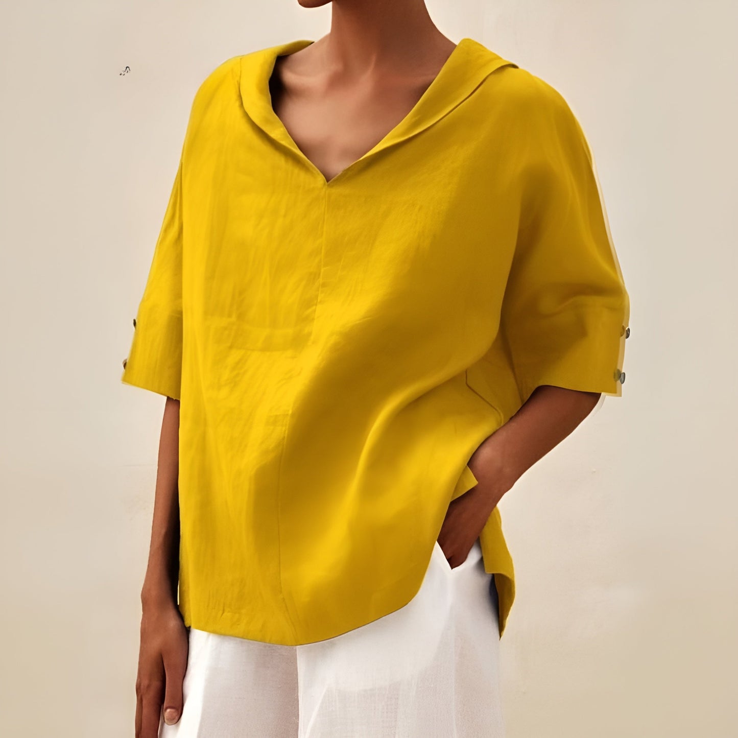 solstice | relaxed linen round neck blouse soft yellow