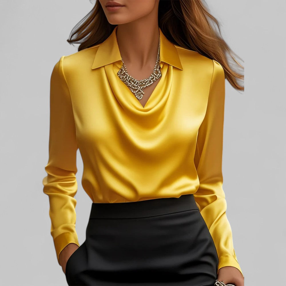 Solmira | Draped Neck Satin Blouse for Effortless Elegance