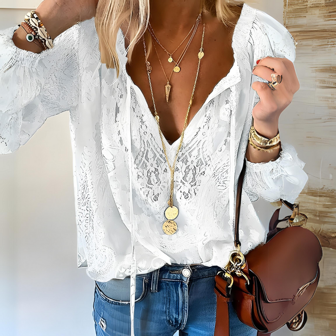 Ophelia | Boho V-Neck Blouse with Delicate Detailing