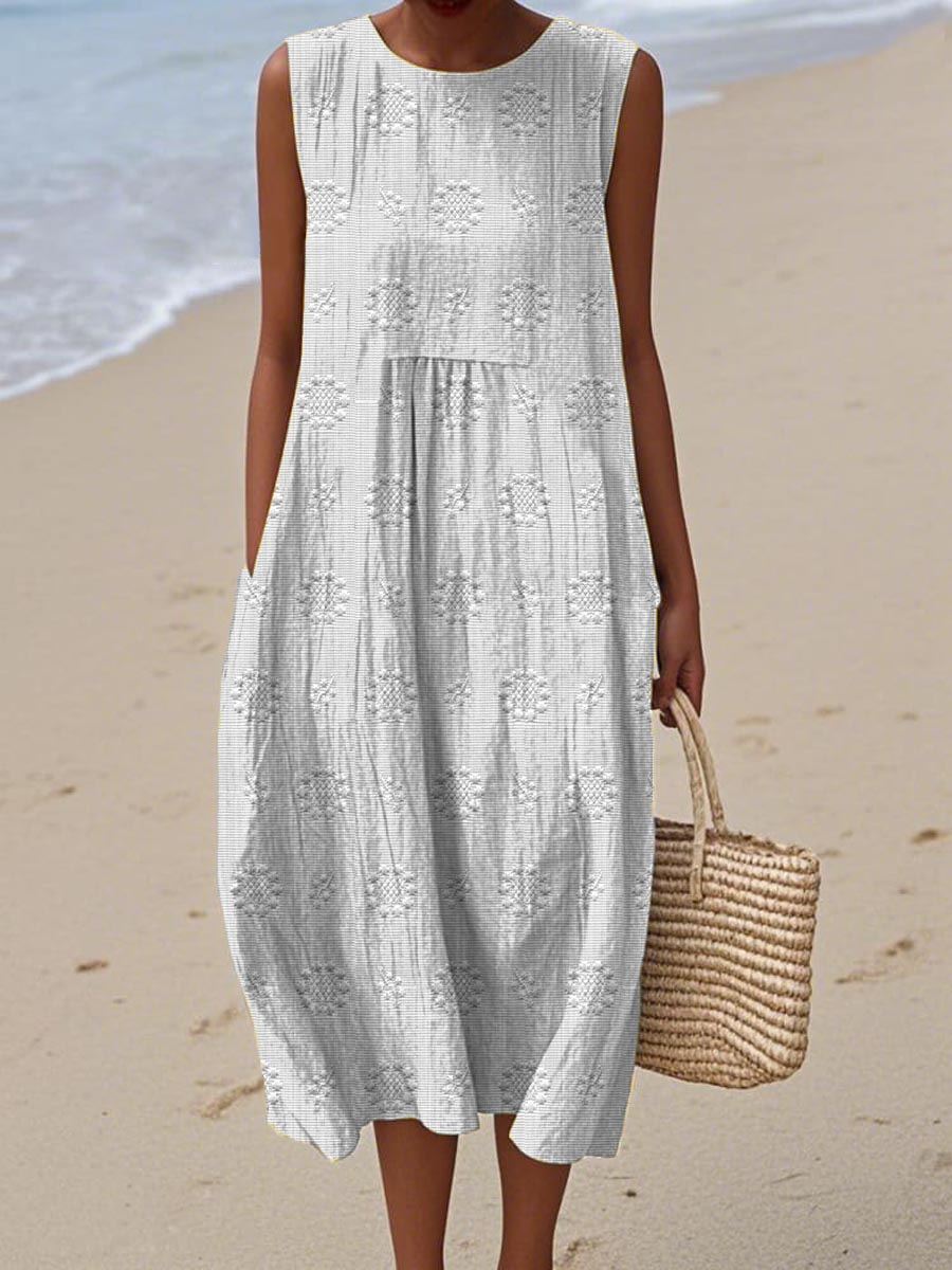 natalie | textured sleeveless midi dress white