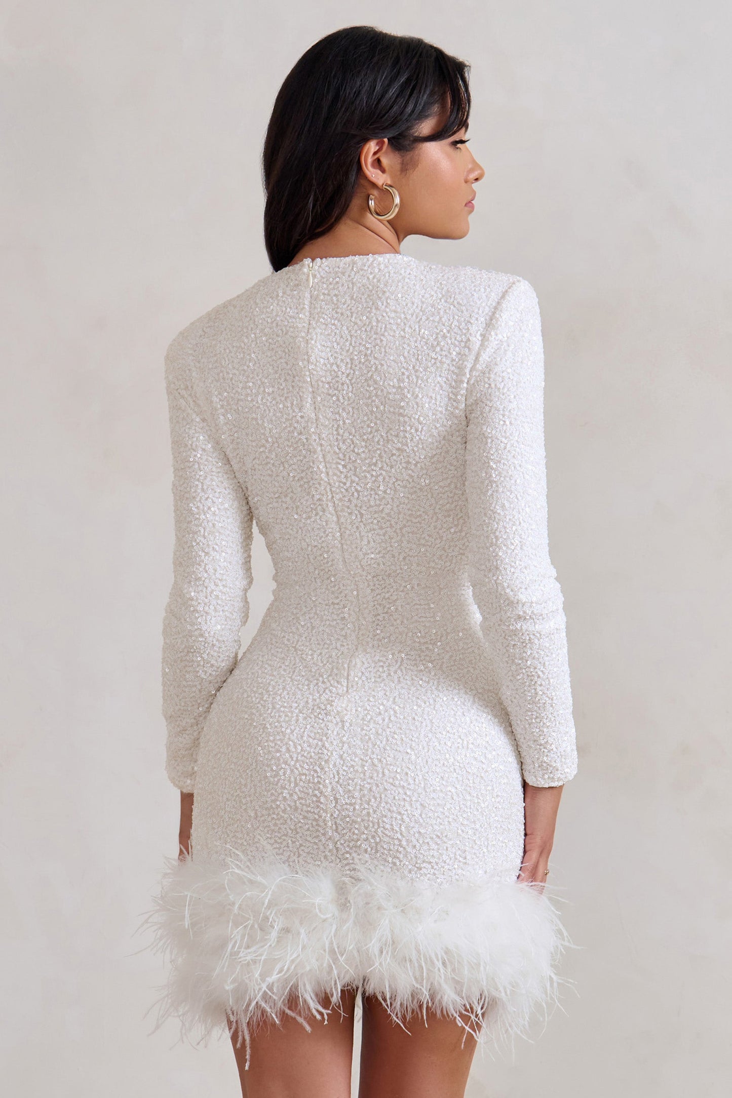 Isla | Mini Long Sleeve Dress with Feather Hem