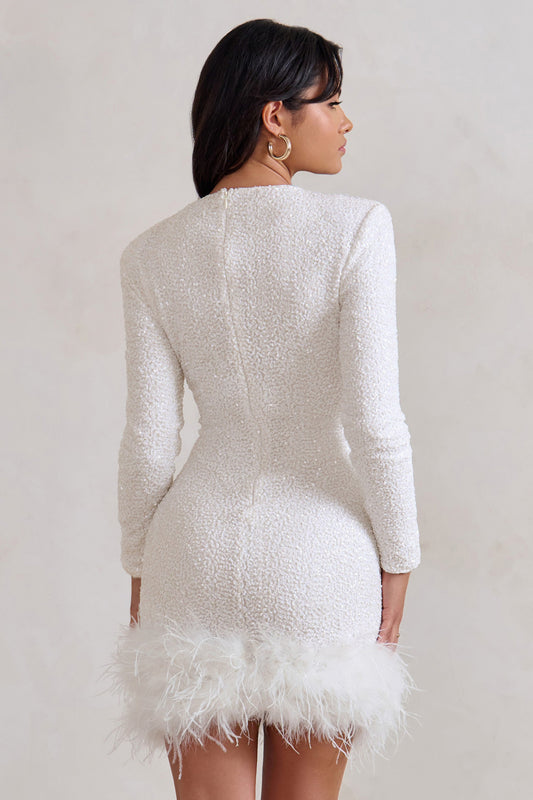 Isla | Mini Long Sleeve Dress with Feather Hem