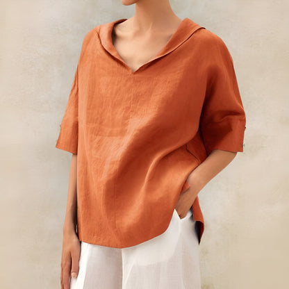solstice | relaxed linen round neck blouse warm orange
