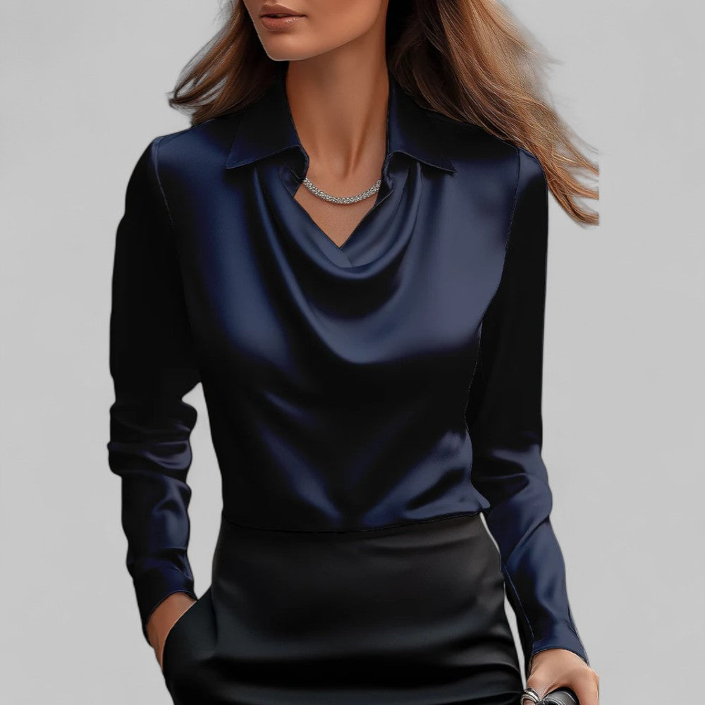 Solmira | Draped Neck Satin Blouse for Effortless Elegance