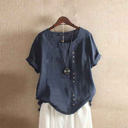 Aurelia | Classic Linen Blouse with Short Sleeves