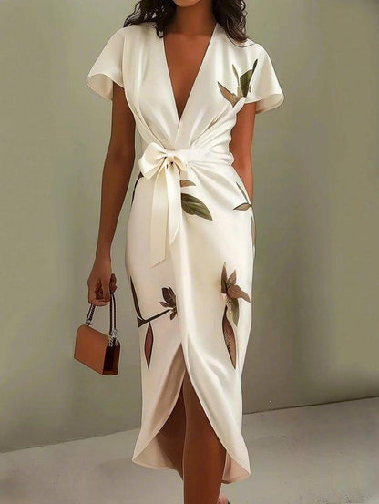 daisy | leaf print wrap dress