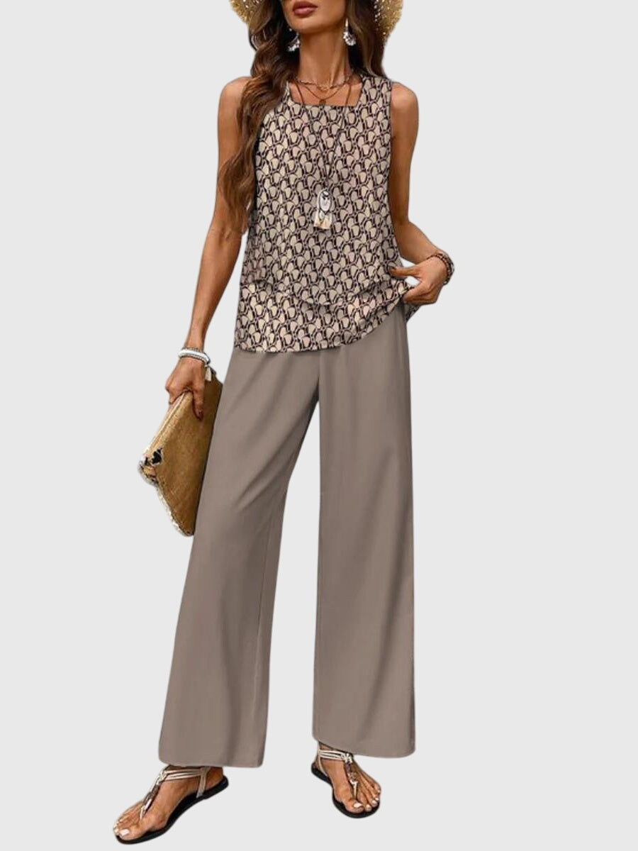 poppy | wide leg two-piece pants set khaki