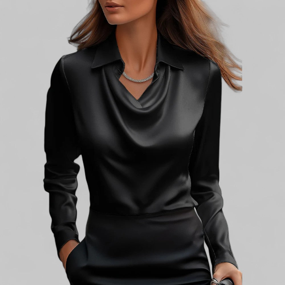 Solmira | Draped Neck Satin Blouse for Effortless Elegance