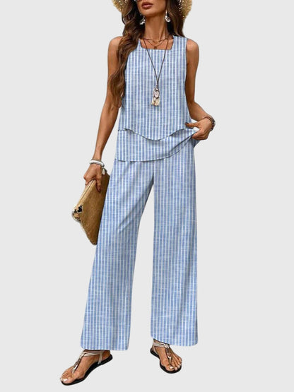 poppy | wide leg two-piece pants set blue stripes