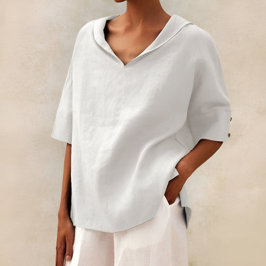 solstice | relaxed linen round neck blouse white