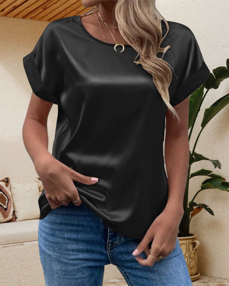 Aurelle | Relaxed Satin Blouse with Short Sleeves
